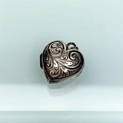 Picture of Vintage Sterling Silver Puffy Heart Locket Charm With Etched Details