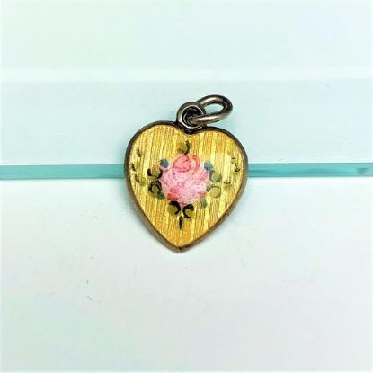 Picture of Yellow Guilloche Enamel With Pink Rose On Sterling Silver Heart Charm