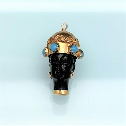 Picture of 1960'S Corletto Italy 18K Gold, Carved Ebony & Turquoise Blackamoor Princess Pendant/Charm