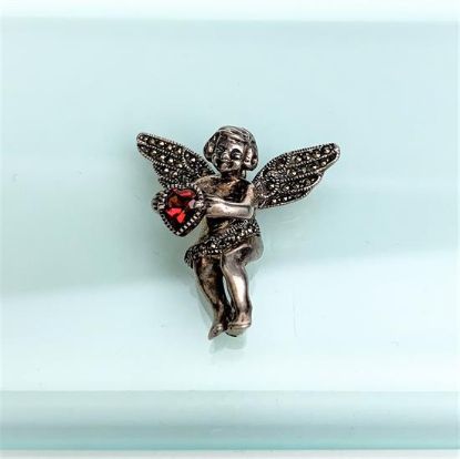 Picture of Judith Jack Sterling Silver, Marcasite & Garnet Cherub Brooch