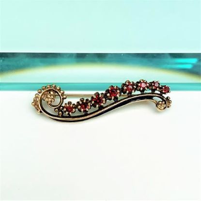 Picture of Stunning Victorian Era 14K Gold, Garnet & Cobalt Blue Enameled Bar Brooch