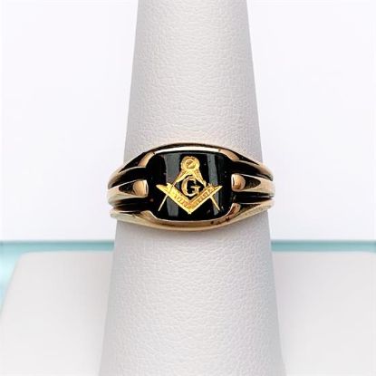 Picture of Antique 10K Gold & Bloodstone Freemason'S Ring With Inlaid Gold Design On Stone