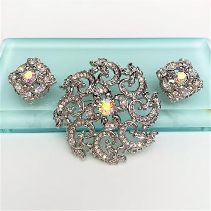 Picture of Rare 1997 Trifari Aurora Borealis In Silver-Tone Metal Brooch & Clip-On Earrings Set