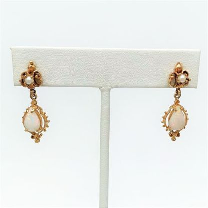 Picture of Victorian/Edwardian Era 14K Gold, Pearl & White Opal Earrings