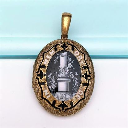 Picture of Victorian/Edwardian Era 14K Gold & Enamel Mourning Locket With Photograph Of Baby & Plaited Hair