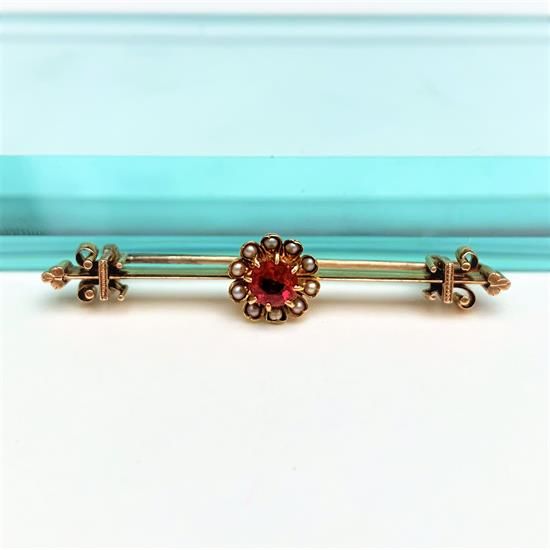 Picture of Victorian Era 14K Yellow Gold, Seed Pearl & Paste Bar Brooch