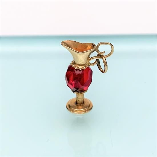 Picture of Vintage 14K Gold & Red Crystal Wine Ewer/Pitcher/Carafe Charm