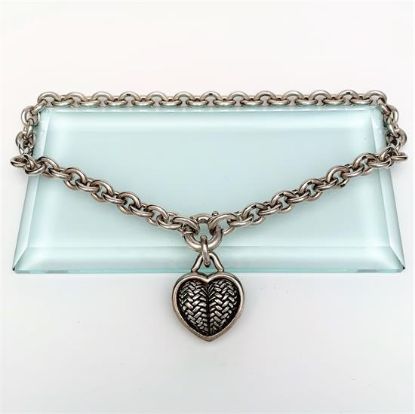 Picture of 1996 Barry Kieselstein Cord Sterling Silver Heart & Chain Link Pendant Necklace