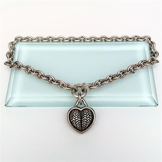 Picture of 1996 Barry Kieselstein Cord Sterling Silver Heart & Chain Link Pendant Necklace
