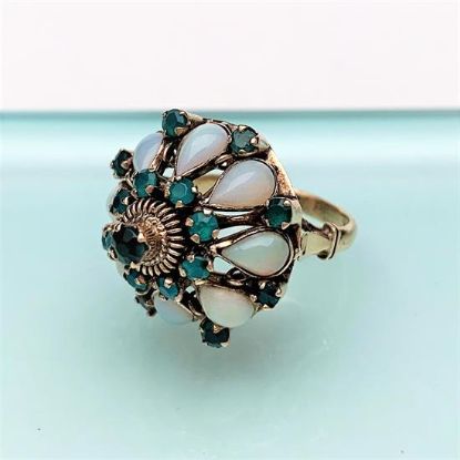 Picture of Stunning Vintage Emerald & White Opal In 14K Yellow Gold Harem Ring