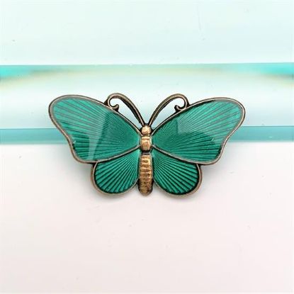 Picture of Ivar T. Holth Green Enamel & Sterling Silver Butterfly Brooch