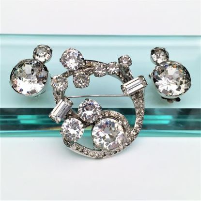 Picture of 1942-45 Eisenberg Brooch & Clip-On Earring Set In Clear Rhinestones