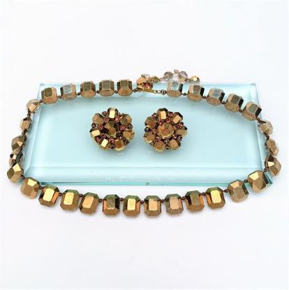 Picture of 1950'S Eugene Schultz Hand Knotted Topaz Glass Necklace & Clip-On Earring Set