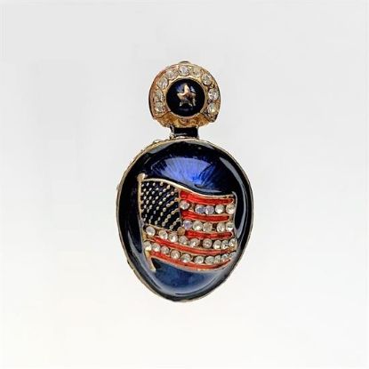 Picture of American Flag Themed Guilloche Enameled & Rhinestone Fabergé Style Egg Pendant/Charm