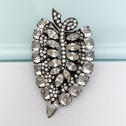 Picture of 1935-1945 Eisenberg Original Sterling Silver & Rhinestone Large Leaf Shaped Fur Clip