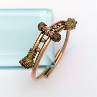Picture of Victorian Era Rose & Yellow Gold Filled Etruscan Revival Bypass/Wedding Bracelet With Garnets