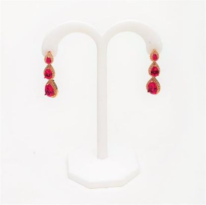 Picture of Ruby Red & Clear CZ 3-tiered Teardrop Earrings. 1.25" Long