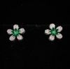 Picture of Qsi Earrings _,emerald Green & Clear Cz Flower Post Earrings. .5" Wide