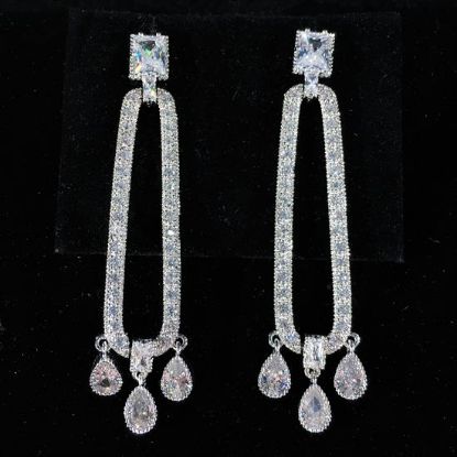 Picture of Clear Cz Oblong Dangle Earrings. 2.4" Long