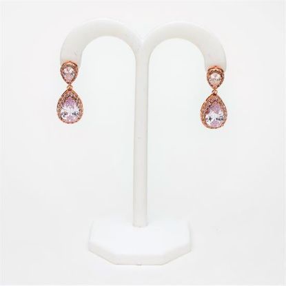 Picture of Rose Gold Tone & Clear Cz Teardrop Earrings. 1.1" Long