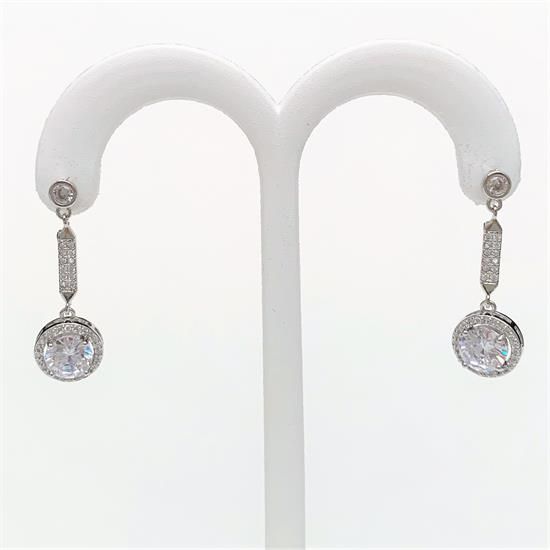 Picture of Clear Cz Round Drop Earrings. 1.2" Long