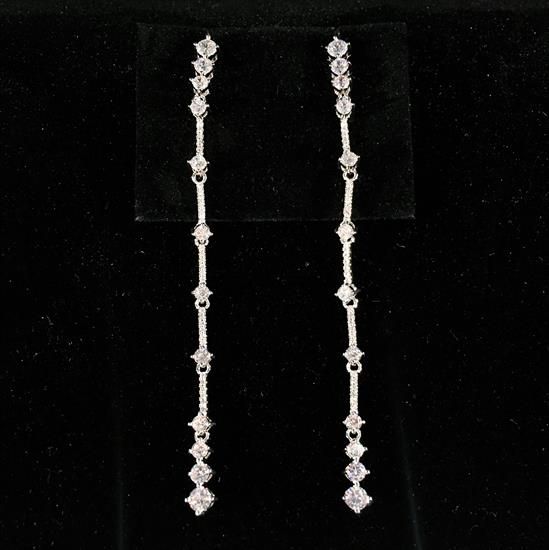 Picture of Clear Cz Extra Long Dangle Post Back Earrings. 3.55" Long