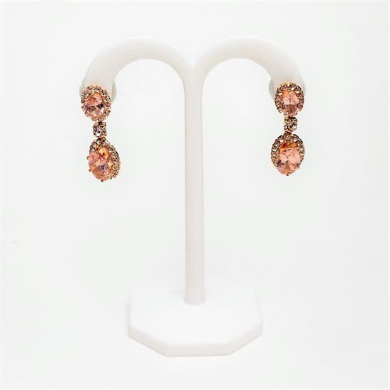 Picture of Clear & Pink Cz Drop Earrings. 1.4" Long