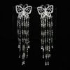 Picture of Clear Cz Butterfly Dangle Post Back Earrings. 3" Long, .75" Wide