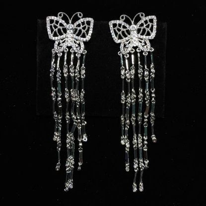 Picture of Clear Cz Butterfly Dangle Post Back Earrings. 3" Long, .75" Wide