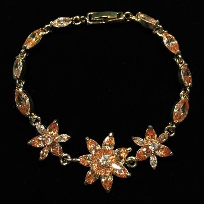 Picture of Topaz CZ Flower Bracelet In Gold Tone Metal. 7.25" Long.