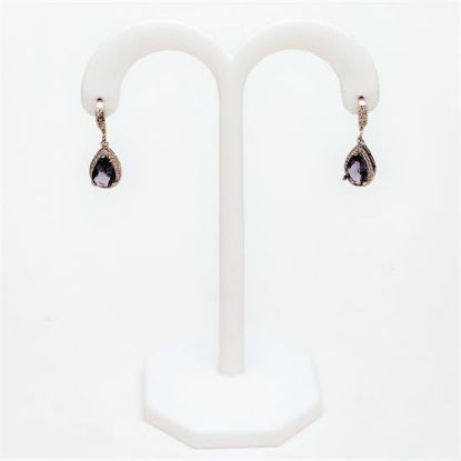 Picture of Clear & Amethyst Purple Cz Teardrop Earrings. 1" Long