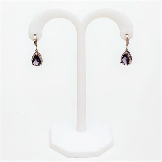 Picture of Clear & Amethyst Purple Cz Teardrop Earrings. 1" Long