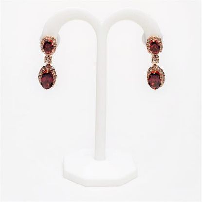 Picture of Garnet Red & Clear Cz Oval Cut Drop Earrings. 1.5" Long