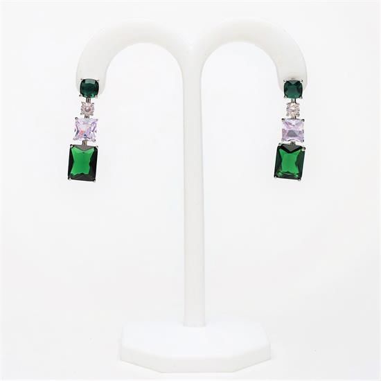 Picture of Emerald Green & Celar Cz Drop Earrings. 1.25" Long