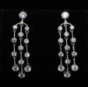 Picture of Clear Cz Triple Strand Dangle Post Back Earrings. 1.65" Long