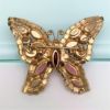 Picture of Vintage Weiss Pink & Red Rhinestone Butterfly Brooch In Gold Tone Frame