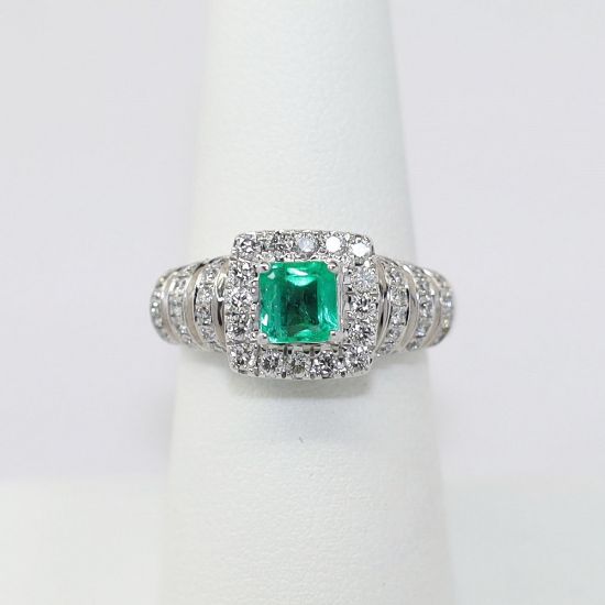 Picture of 14K White Gold Emerald & Diamond Fashion Ring