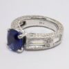 Picture of 18K White Gold Cushion Cut Solitaire Sapphire & Diamond Accented Ring