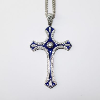 Picture of 18K White Gold Diamond Cross Pendant Necklace