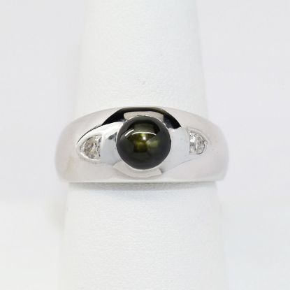 Picture of Men's 14K White Gold Black Star Sapphire & Diamond Ring
