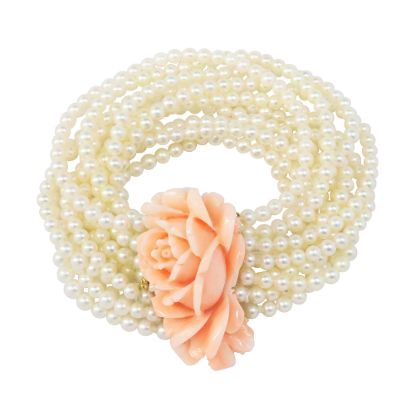 Picture of 18K Yellow Gold Eleven Strand Cultured Pearl Bracelet