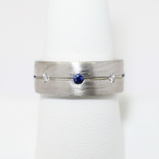 Picture of Men's 14K White Gold Diamond & Sapphire Band