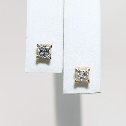 Picture of 14K Yellow Gold Square Diamond Solitaire Stud Earrings