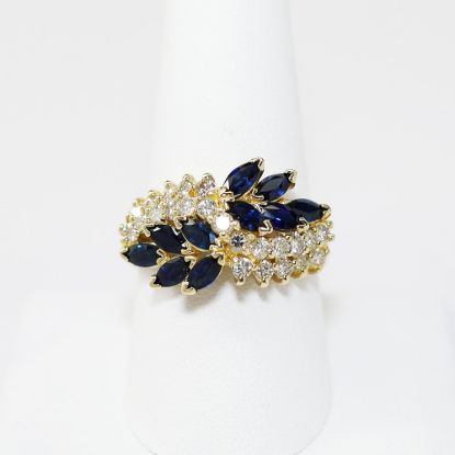 Picture of 14K Yellow Gold Marquise Cut Sapphire & Round Cut Diamond Ring
