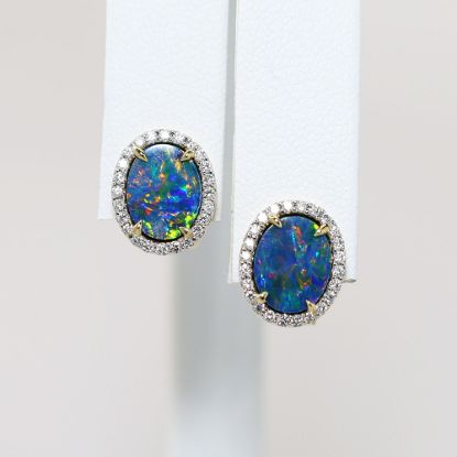 Picture of 14K Yellow Gold Boulder Opal & Diamond Earrings