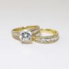 Picture of 14K Yellow Gold, Round Brilliant Cut & Diamond Cluster Accented Two-Piece Bridal Ring Set
