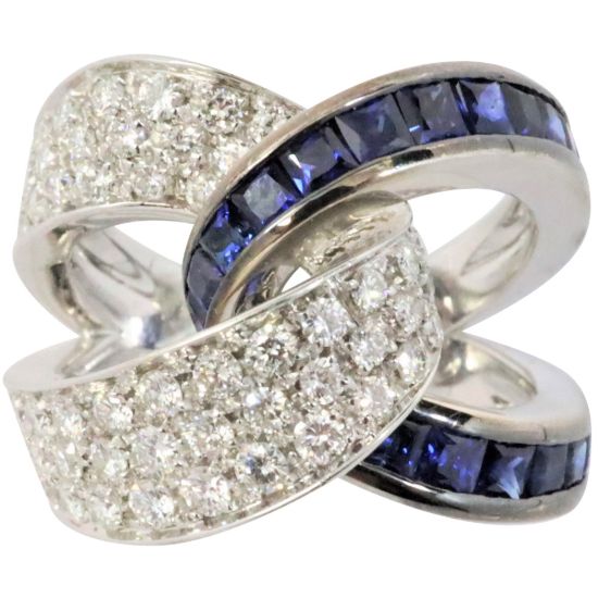 Picture of 18K White Gold Pave Diamond & Channel Set Sapphire Ring