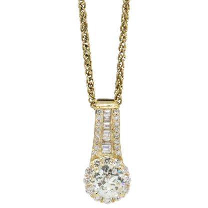Picture of 14k Yellow Gold, Old European Round Cut Diamond &  Diamond Cluster Accent Pendant