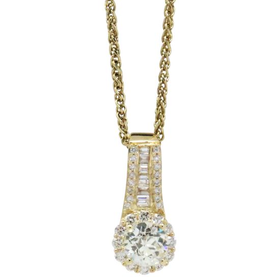 Picture of 14k Yellow Gold, Old European Round Cut Diamond &  Diamond Cluster Accent Pendant