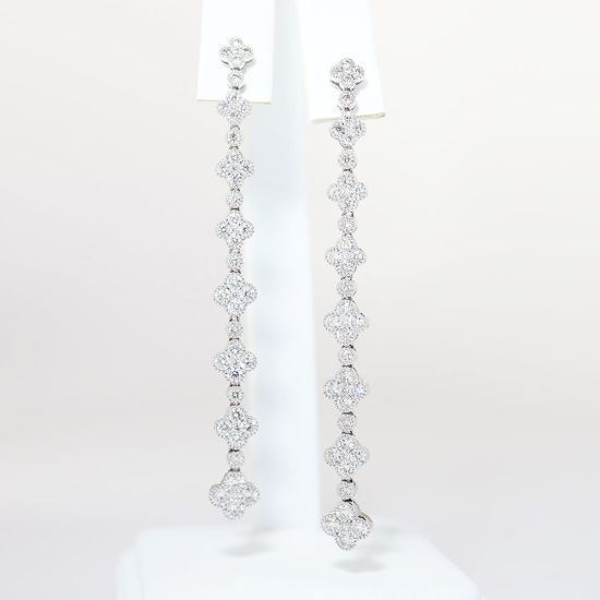 Picture of 18K White Gold Diamond Dangle Clover Earrings